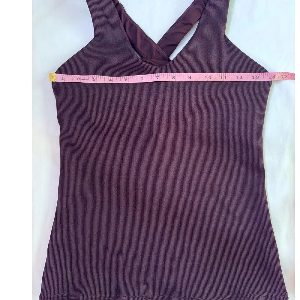 alo Yoga Elevate Dark Plum Ribbed Cross-Over V-Neck Workout Tank Top M